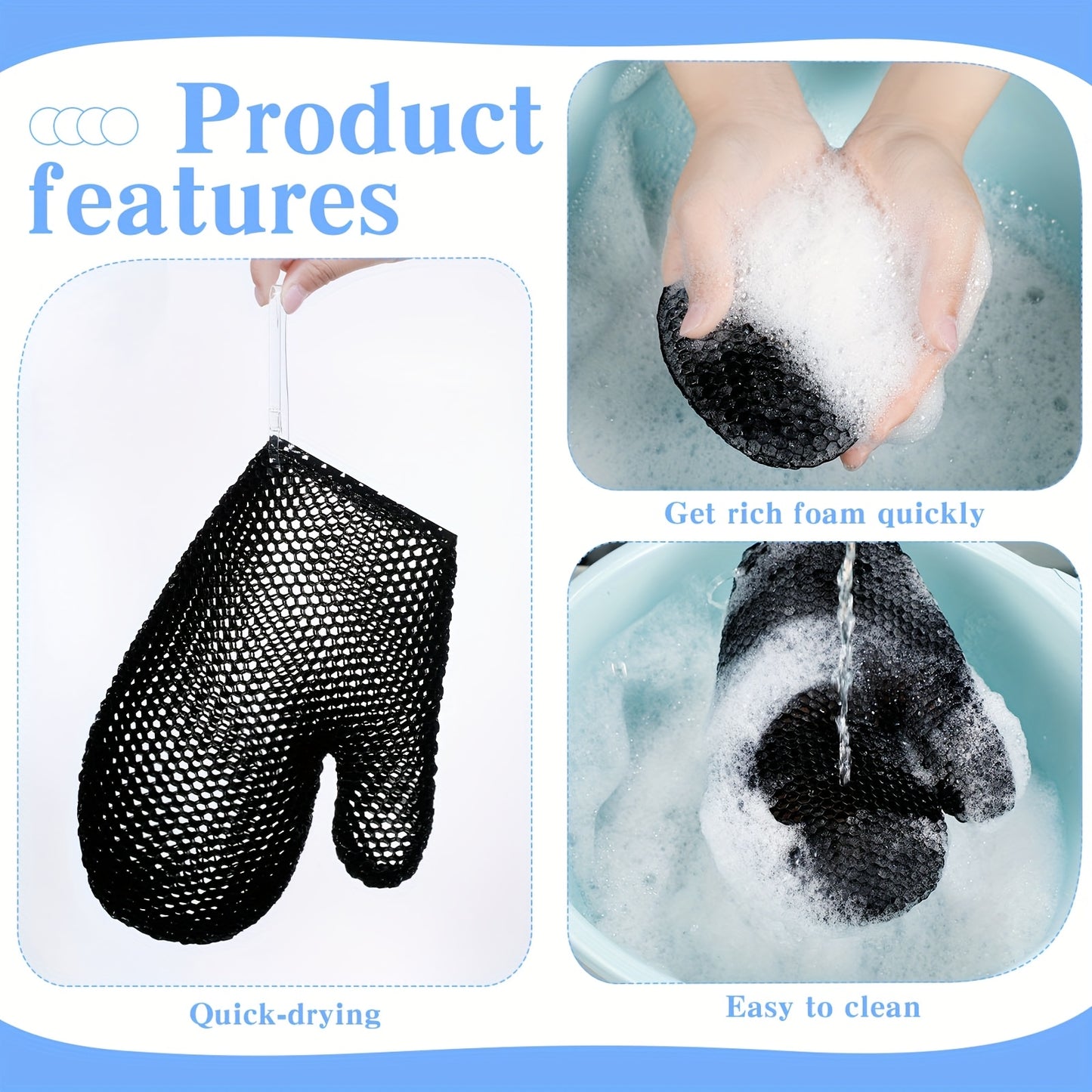 2pcs Black Honeycomb Exfoliating Glove Set - TPU Bath Mitts for Face & Body, Ideal for Shower Scrubbing and Spa Treatments