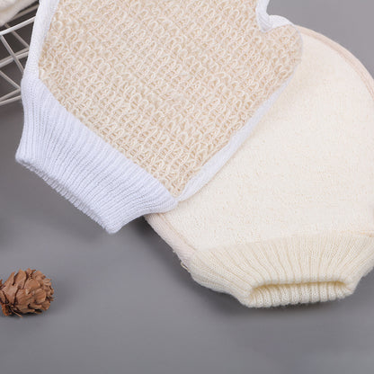 Linen Exfoliating Bath Gloves Set of 2 - Dual-Sided Body Scrub Washcloths, Home Spa Shower Exfoliation Mitts with Hanging Loop