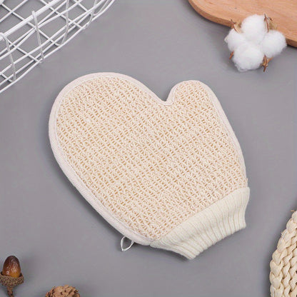 Linen Exfoliating Bath Gloves Set of 2 - Dual-Sided Body Scrub Washcloths, Home Spa Shower Exfoliation Mitts with Hanging Loop