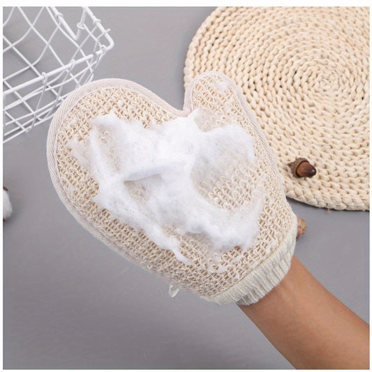 Linen Exfoliating Bath Gloves Set of 2 - Dual-Sided Body Scrub Washcloths, Home Spa Shower Exfoliation Mitts with Hanging Loop
