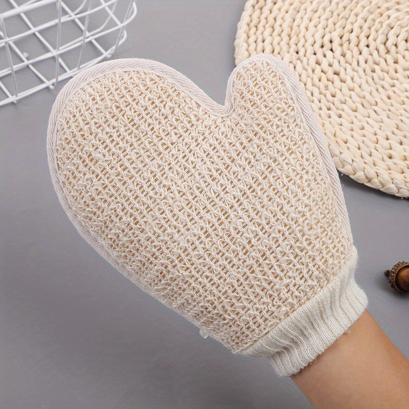 Linen Exfoliating Bath Gloves Set of 2 - Dual-Sided Body Scrub Washcloths, Home Spa Shower Exfoliation Mitts with Hanging Loop