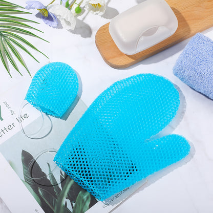 Honeycomb Exfoliating Scrubber Set, Face And Body Scrubber Include Bath Mitt Honeycomb Exfoliating Glove For Body Shower, Face Exfoliator Sponge, Quick Drying (Blue)