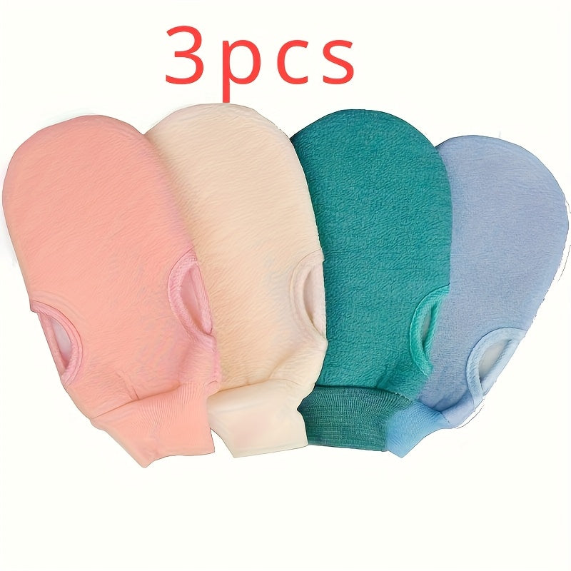 3pcs of Double-Sided Bath Towels - Rough And Fine Texture, with Included Scrubbing Gloves, Random Color, Used for Full Body Cleaning And Hand Care, Bath Towels