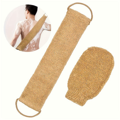 A set of natural sisal exfoliating back rubbing and bathing gloves-gentle exfoliating, long hair winding, shower and bathroom SPA cleaning tools, reusable body scrub set