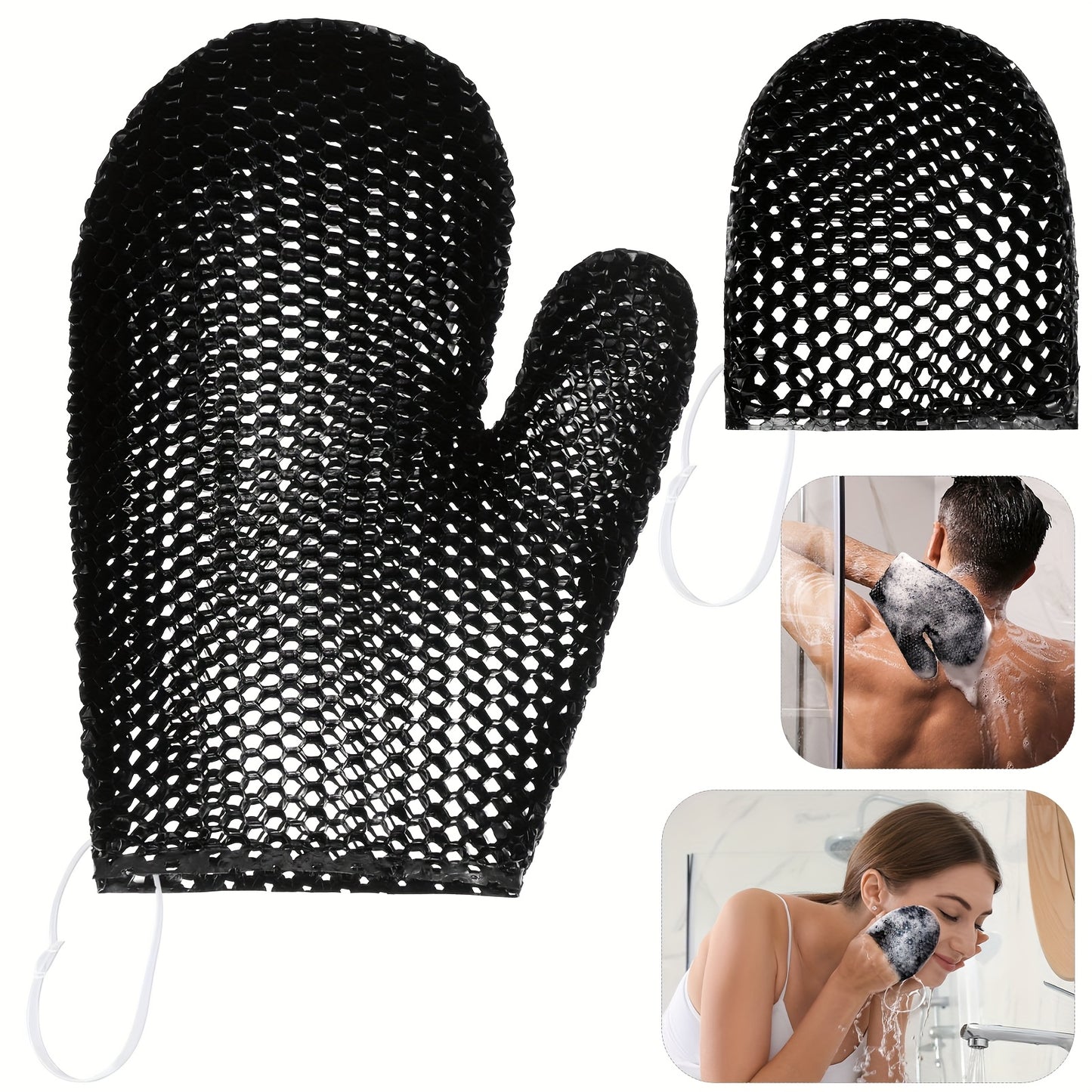 2pcs Black Honeycomb Exfoliating Glove Set - TPU Bath Mitts for Face & Body, Ideal for Shower Scrubbing and Spa Treatments