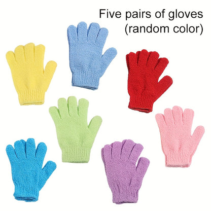10pcs Bohemian Style Exfoliating Bath Gloves, Polyester Blend, Fade Resistant, Coastal Theme, Knit Fabric Weaving, 486gsm, for Shower, Spa, Massage, Body Scrub, Dead Skin Removal, Random Color Selectio